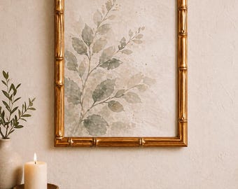 Custom Picture Frame, Vintage Gold Bamboo, Tropical Decor, Made to Order