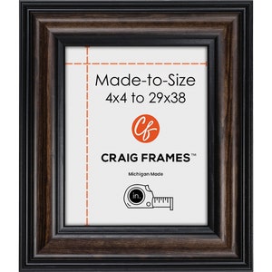 Made-to-Measure Custom Picture Frame, 4x4 to 29x38, 2.5&quot; Potomac, American Walnut Brown, With Glass or Plexiglass & Backing, Wall Hanging