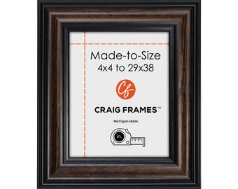 Made-to-Measure Custom Picture Frame, 4x4 to 29x38, 2.5" Potomac, American Walnut Brown, With Glass or Plexiglass & Backing, Wall Hanging