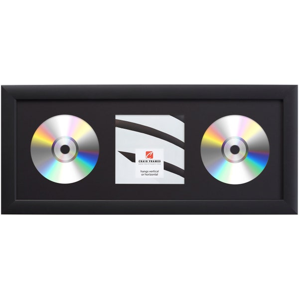Black 2-CD Display Mat Complete w/ 1" Wide Black Frame (2CD1WB3BK), Craig Frames, Compact Disc Booklet Arrangement, Framed Music Art Décor
