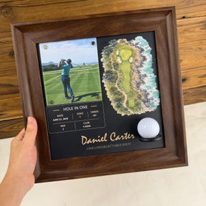 Personalized Hole In One Golf Trophy – Water Color Course Map, Keepsake Frame