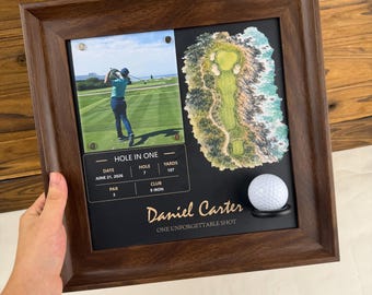 Personalized Hole In One Golf Trophy – Water Color Course Map, Keepsake Frame