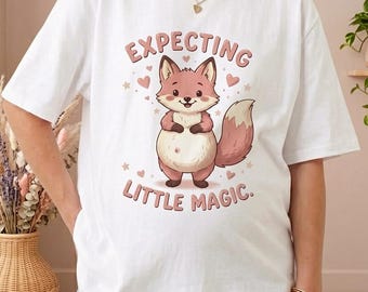 Expecting Little Magic Shirt, Cute Pregnancy Tee, Funny Maternity Shirt, Baby Shower Gift, New Mom Tshirt, Pregnant Fox Graphic Tee