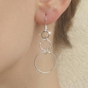 Minimalist Silver Dangle Earrings, Multi Circle Drop Earrings, Geometric Long Earrings, Lightweight Everyday Jewelry, Boho Earring For Her,