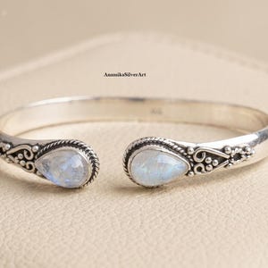Moonstone Gemstone Bangle, 925 Sterling Silver Bangle, Handmade Bangle Bracelet, Designer Bangle, Women Bangle Bracelet, Adjustable Bangle,