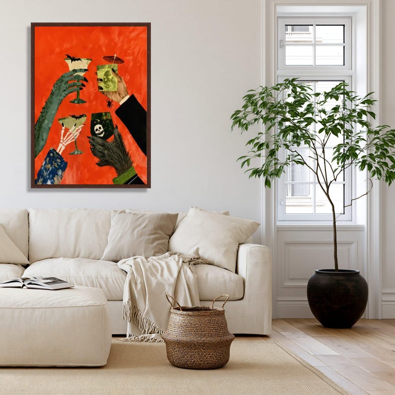 Halloween Themed Cheers Canvas, Spooky Cocktail Glasses Wall Art ...