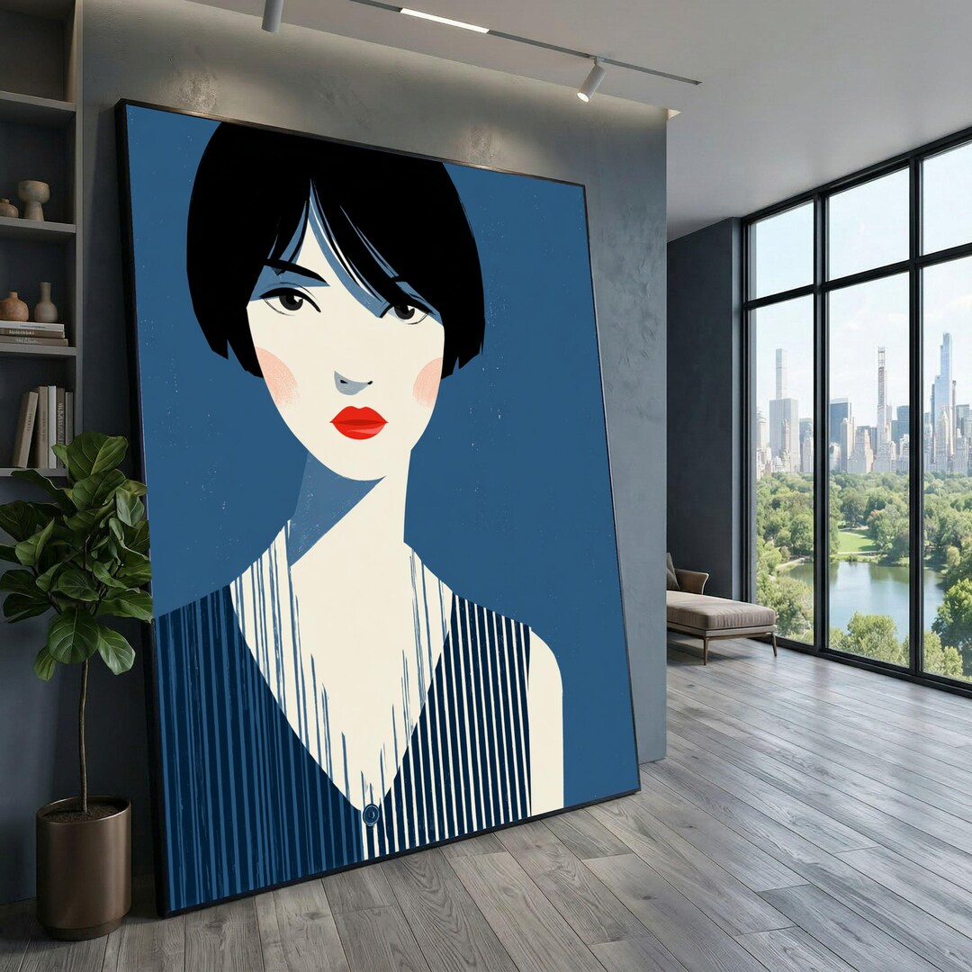 Modern Woman Portrait Canvas Art, Abstract Red Lips Wall Decor ...