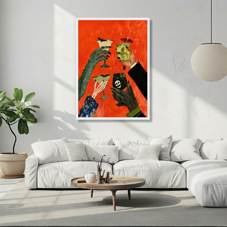Halloween Themed Cheers Canvas, Spooky Cocktail Glasses Wall Art ...