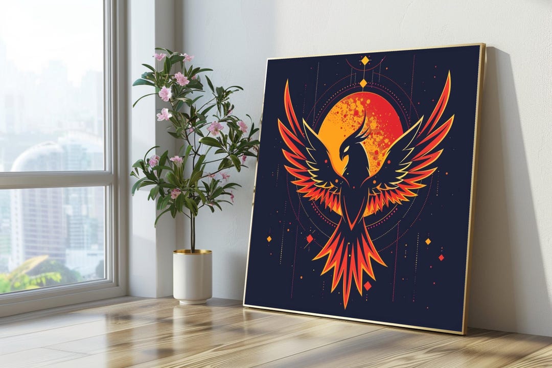Fiery Phoenix Rising Canvas Art, Abstract Mythical Bird Wall Print - Etsy