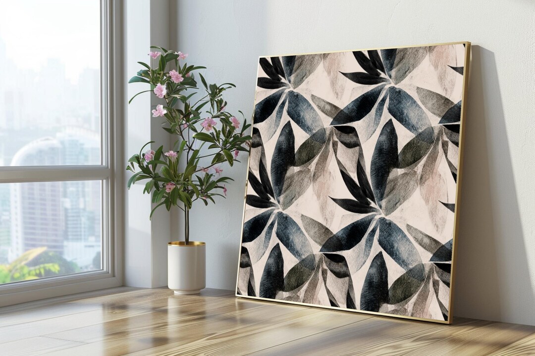 Abstract Blue Gray Leaves Canvas Print, Modern Botanical Wall Art ...