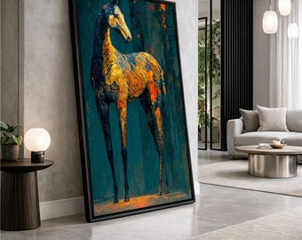 Cuadro abstracto de caballo sobre lienzo, decoración equina colorida para pared, pintura moderna de animales.