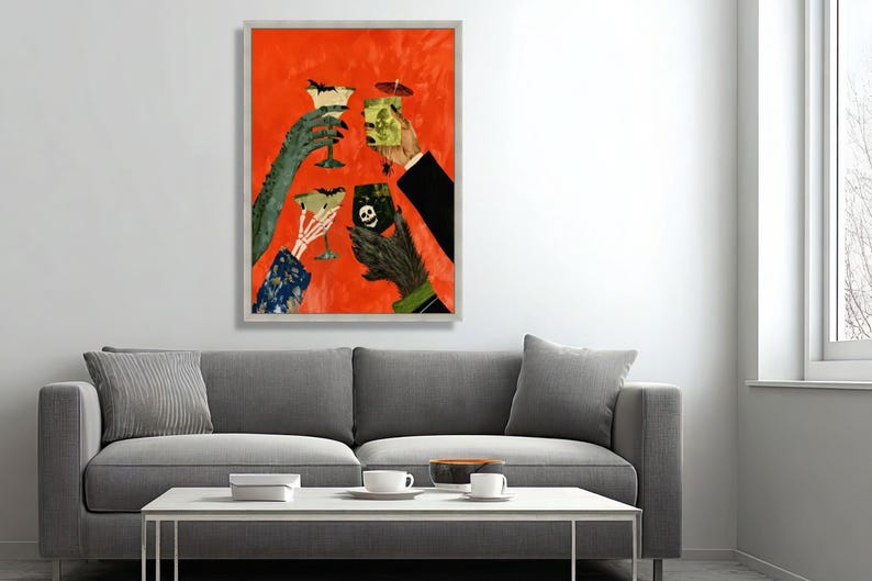 Halloween Themed Cheers Canvas, Spooky Cocktail Glasses Wall Art ...
