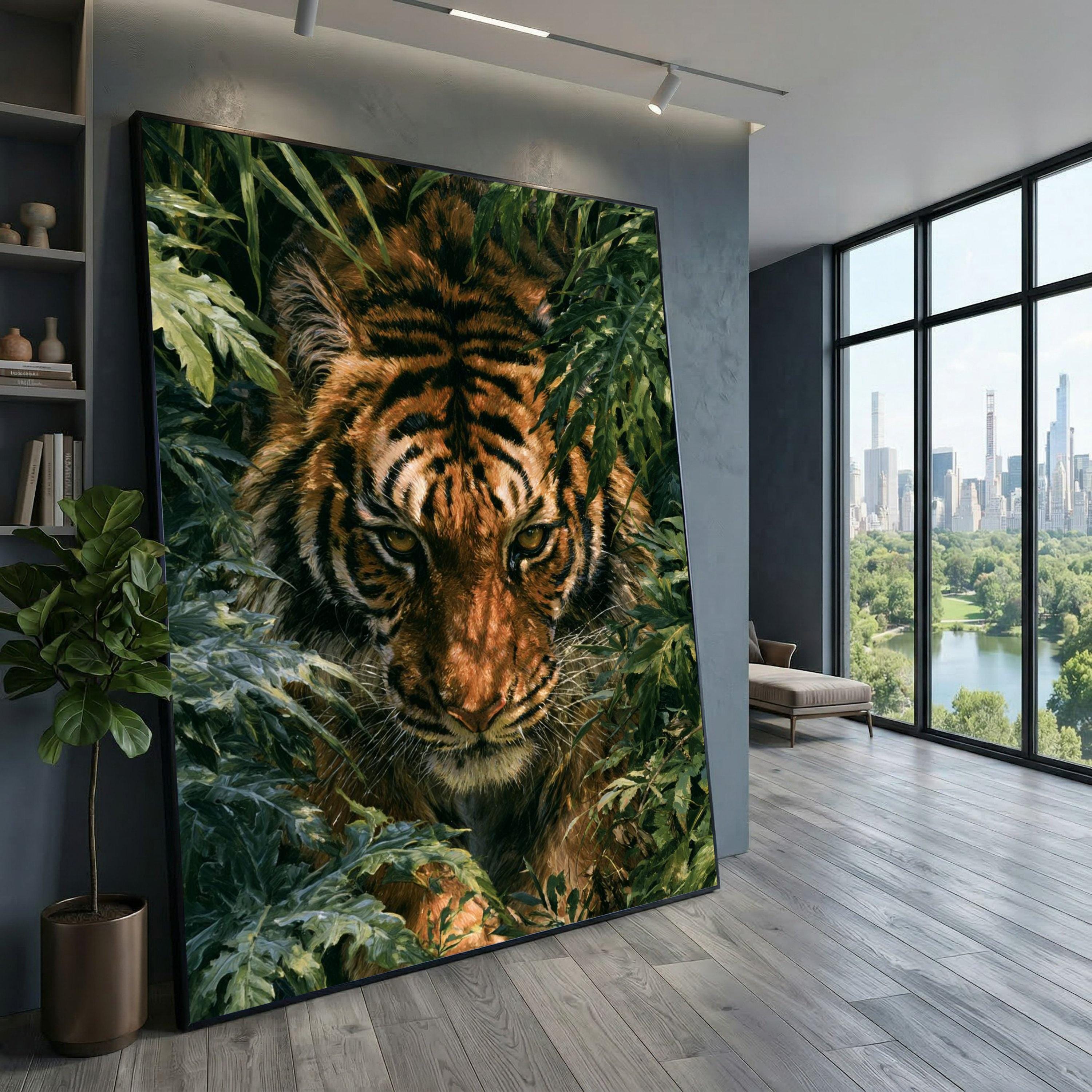 Majestic Bengal Tiger Canvas, Jungle Wildlife Portrait, Fierce Animal Nature Decor