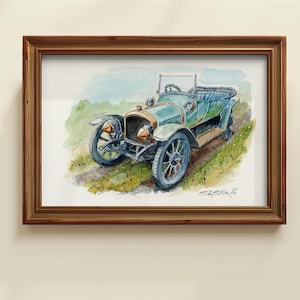 Original Audi 10 Watercolor Painting. Car from 1911 - The Oldest Existing Audi Car in the World