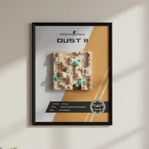CS Dust 2 Map Wall Art, Gift for Gamer Boyfriend, 3D Relief Framed Print