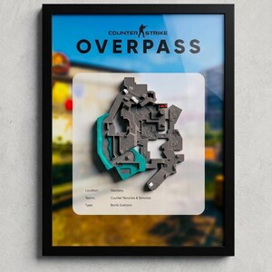 Counter Strike Overpass 3D Wall Art, Framed CS2 Map, Gaming Room Decor, Shadow Box Gift for Gamers