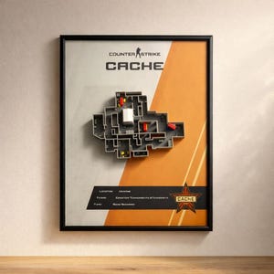 CS Cache Map 3D Poster - Counter-Strike Gaming Room Wall Art Gift for Gamers