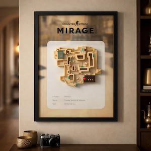 CS Mirage Map Print, Framed 3D Game Wall Art