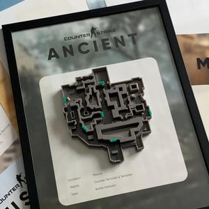 Counter-Strike 3D Printing Map Wall Art – Framed CS2 Diorama for Gamer Gift, Tactical Gaming Room Decor 12x16