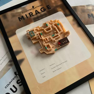 CS2 Mirage 3D Diorama Map, Counter Strike Framed Art, Gamer Gift for Husband, Man Cave Wall Decor, Bomb Scenario Map, Morocco Location