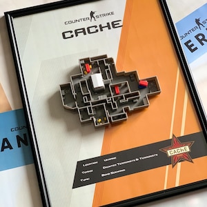 Counter-Strike CACHE 3D Map Framed Wall Art, CS:GO CS2 Custom Gamer Room Decor