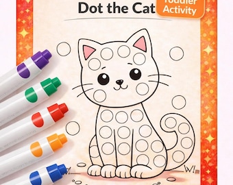 幼児向け猫ドットマーカーアクティビティ｜就学前児童向け微細運動ワークシート（PDF）