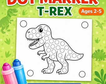T-Rex Dot Marker Printable, Dinosaur Bingo Dauber Worksheet, Toddler Fine Motor Activity, Preschool PDF