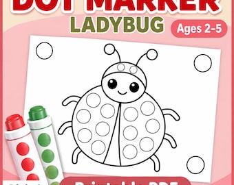 Ladybug Dot Marker Printable, Bugs & Insects Do a Dot Worksheet, Toddler Fine Motor Activity PDF