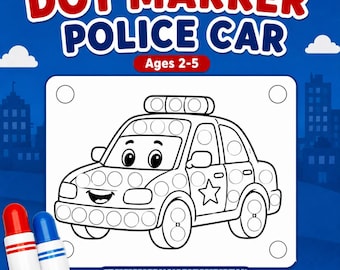パトカーのドットマーカー印刷用シート、警察車両のドットワークシート、幼児の細かい運動能力を養うアクティビティPDF