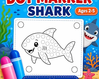 サメのドットマーカープリント、海の生き物ドットワークシート、幼児向け微細運動アクティビティPDF