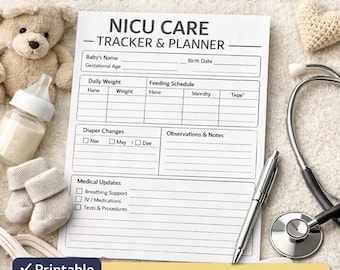 NICU Baby Care Tracker, Preemie Feeding Pumping Log (Printable PDF)