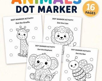 Animal Dot Marker Activity Bundle, 16 Printable Toddler Pages, Preschool Bingo Dauber Worksheets, Instant Download, PDF