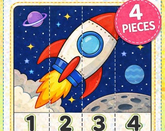 Toddler Puzzle Printable | Rocket Cut and Paste Activity | Fine Motor Skills Ages 2-5 | Preschool Busy Activity PDF | Kids Puzzle Worksheet