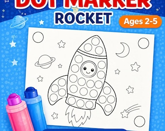 宇宙ドットマーカー印刷可能、ロケットドットワークシート、幼児向け微細運動アクティビティPDF