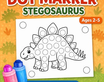 Stegosaurus Dot Marker Printable, Dinosaur Bingo Dauber Worksheet, Toddler Fine Motor Activity PDF