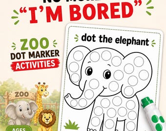 Animal Dot Marker Printable Bundle, Zoo Animals Bingo Dauber Worksheets, Toddler Fine Motor PDF