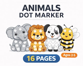 動物ドットマーカーワークシート、幼児向けアクティビティ、就学前学習、微細運動能力（PDF）
