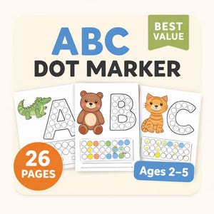 Alphabet Dot Marker Arbeitsblätter A-Z, Kleinkind Vorschule Aktivitätspaket (PDF)