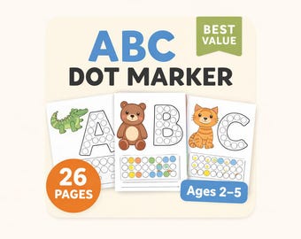 Alphabet Dot Marker Worksheets A-Z, Toddler Preschool Activity Pack (PDF)