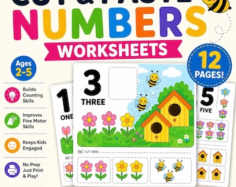 Cut and Paste Numbers 1–10 | Toddler Printable Worksheets Ages 2–5 | Fine Motor Skills Activity | Preschool Learning PDF