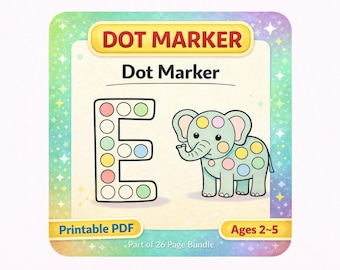 文字「E」ドットマーカー印刷用シート、幼児向けアクティビティ、微細運動能力育成（PDF）