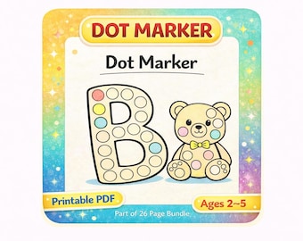文字Bのドットマーカーワークシート、幼児向けアルファベットアクティビティ、微細運動能力（PDFダウンロード）
