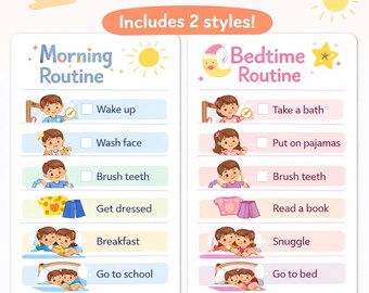 Toddler Morning Bedtime Routine Charts, Visual Schedule, Montessori (Instant Download)