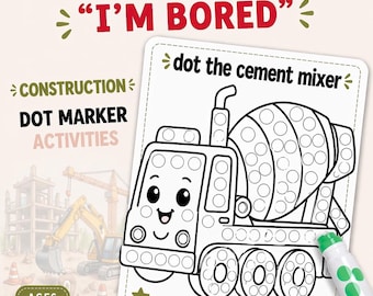 Construction Dot Marker Printables, Toddler Vehicle Worksheets, Preschool Fine Motor Skills Activity, PDF Download