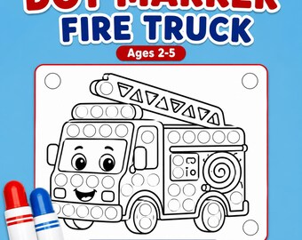 消防車ドットマーカー印刷用シート、消防士ドットワークシート、緊急車両幼児向けアクティビティPDF