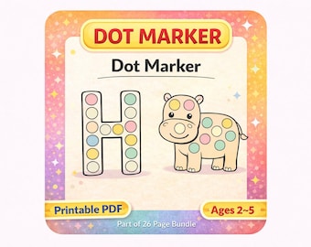 文字Hのドットマーカーアクティビティ、幼児・未就学児向け印刷可能資料（PDF）