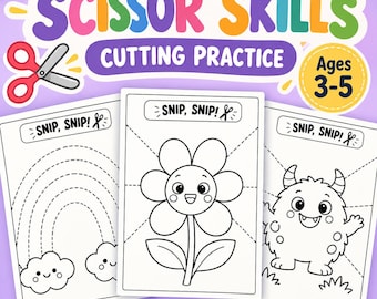 Scissor Skills Cutting Practice for Preschool | 10 Printable Cutting Worksheets for Ages 3-5 | Fine Motor Skills Activities