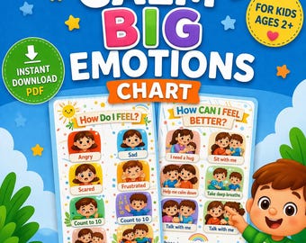 Kids Emotions Chart | Calm Down Corner Printable | SEL Activity (Digital Download)