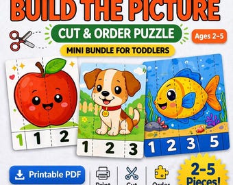 Toddler Cut & Order Puzzle | Build The Picture Activity (Ages 2-5) (PDF Download)