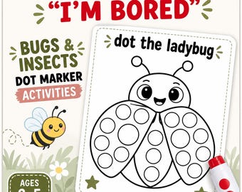 Bugs & Insects Dot Marker Printable Bundle, 10 Do a Dot Worksheets for Toddlers, Preschool Fine Motor Activity PDF